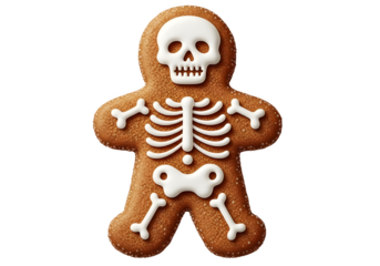 Halloween gingerbread cookie skeleton isolated on transparent background