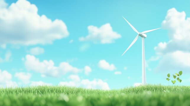 Sustainability and renewable energy with wind turbines generating electricity in a vast green field.