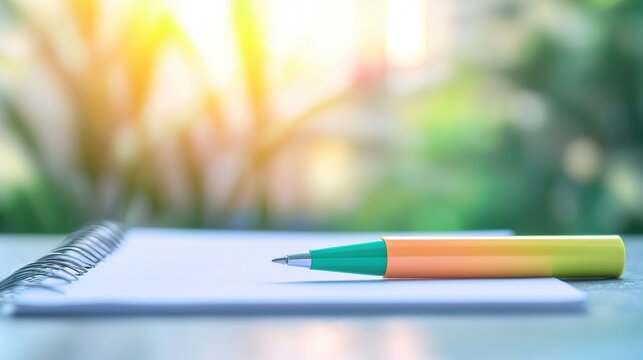 Green pen sketching a creative idea on a notepad during a brainstorming session.