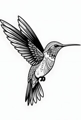 Naklejka premium Elegant Hummingbird Line Art – Detailed Flying Bird Outline for Coloring Page and Design Use