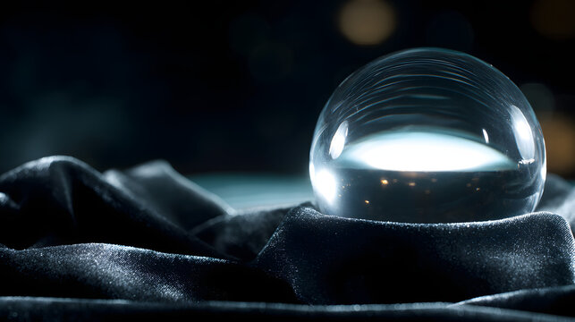 psychic. A crystal ball glows softly on a velvet cloth in a dark room. wellbeing guides, coaching materials, designed for mental health education and mindfulness programs, used by data scientists.