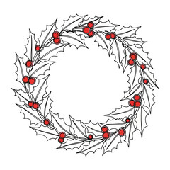 Festive wreath: A delicate wreath is adorned with vibrant red berries and intricate green leaves, a classic holiday symbol that represents the spirit of the season.