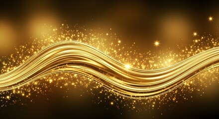 Golden abstract waves flowing motion background with smooth glitter particles for elegant luxury visual design