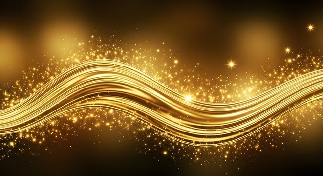 Golden abstract waves flowing motion background with smooth glitter particles for elegant luxury visual design