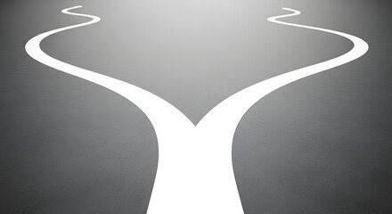 White path diverging road fork decision concept choice direction future journey opportunity crossroads way