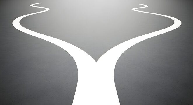 White path diverging road fork decision concept choice direction future journey opportunity crossroads way