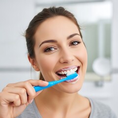 Woman Brushing Teeth for Oral Hygiene and Dental Health.
