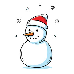 Snowman’s Delight: A jovial snowman, adorned with a festive hat, stands amidst falling snowflakes, embodying the spirit of winter and the joy of the season. 