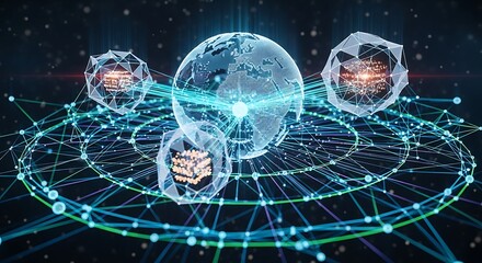 Global Network Connection - Abstract Technology Concept with Data Nodes and Earth.