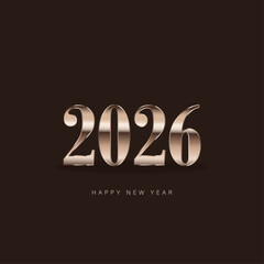 Elegant Minimalist Happy New Year 2026 Design with Metallic Gold Text on Dark Background