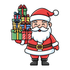 Santa Claus: A jolly figure embodying the holiday spirit, holding a stack of colorful gifts, ready to spread joy and cheer.