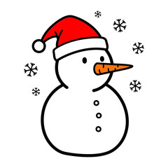 Festive Snowman: A charming snowman with a carrot nose and a vibrant red hat is surrounded by delicate snowflakes, celebrating the magic of winter.
