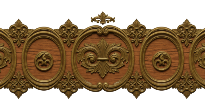 Exquisite Decorative Pattern: A detailed close-up reveals an ornate decorative pattern, showcasing repeating elements of intricate design and craftsmanship with wooden background.