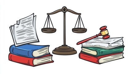 Law Books Scales Gavel Justice Illustration