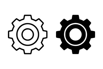 Gear icons: outline and solid black cogwheel symbols for settings and options