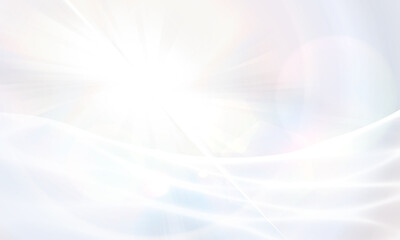 まばゆい白い光と波打つ水面のイラスト