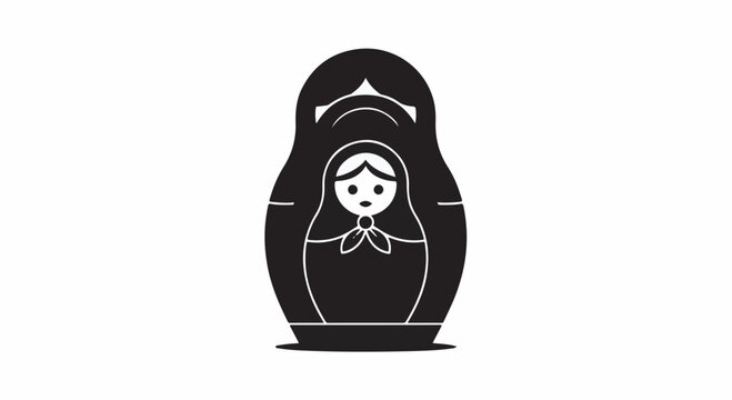 Stylized black and white nesting doll illustration symbolizing layers and tradition