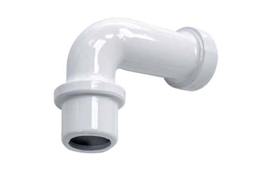 White plastic 90-degree pipe fitting
