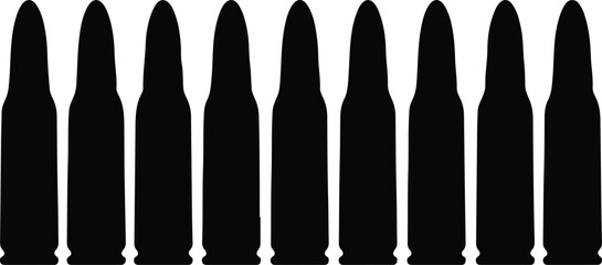 Illustrator Ammunition bullets group in a row black Silhouette vector