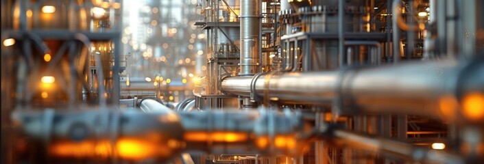Fototapeta premium 3D model of an oil refinery, with detailed structures, pipelines, and storage tanks, showcasing the complexity and scale of the industrial site
