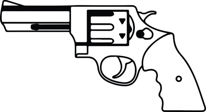 Illustrator handgun revolver outline criminal violence safety law Silhouette vector