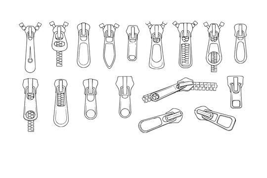 zipper pullers vector illustration zip heads, zipper sliders flat sketch
