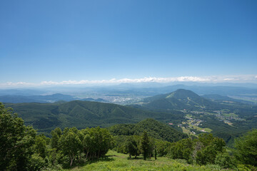 竜王山から眺める中野盆地の風景, 長野県, 日本