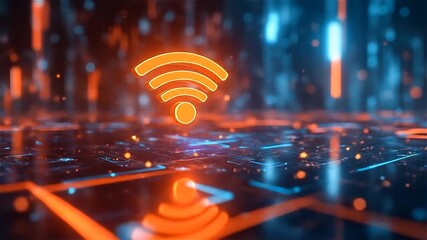 Visual display of digital connectivity symbols glowing in vibrant colors above a network grid - Powered by Adobe