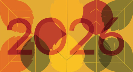 Abstract autumn leaves with 2026 year seasonal design background vector illustration flat design fall calendar new year