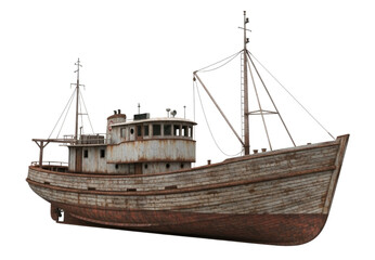 Naklejka premium Old fishing trawler ship transparent background cutout png