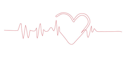 Heartbeat line art with a romantic heart symbol for love and health awareness, a simple design perfect for medical or valentine's day concepts