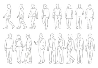Collection of diverse people in line art style