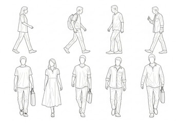 Collection of diverse people walking and standing