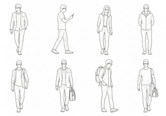 Collection of people walking and standing