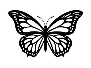 Abstract modern seamless pattern of monarch butterfly contours on white background for decoration design. Closeup design element black butterfly. Side view vector icon