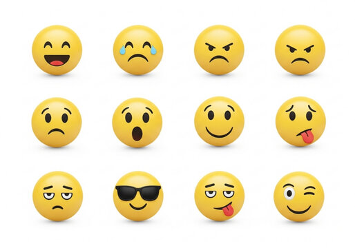 Collection of yellow smiley face emojis showing different emotions