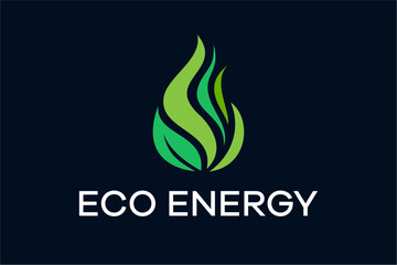 Eco Energy Logo with Green Leaf Flame Symbolizing Sustainable Power.