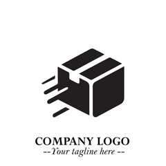 Box Moving Fast Symbol in Black on the White Background with Dynamic Delivery Design
