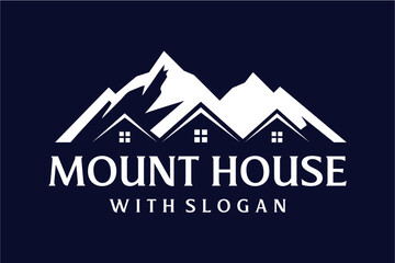 Real estate logo featuring mountain peaks over residential houses.