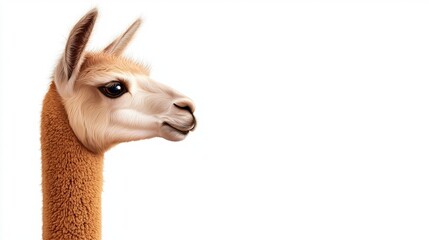 Llama Portrait with Soft Fur and Expressive Eyes Against a Clean White Background