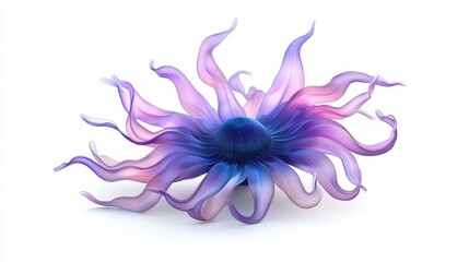 Abstract colorful artwork of a surreal sea creature with flowing tentacles and dome shape