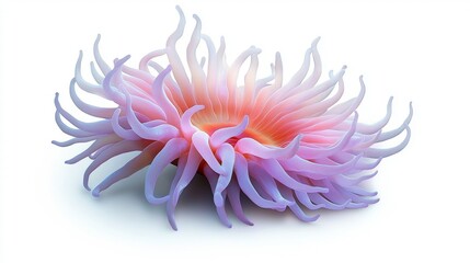 Vibrant Pink Sea Anemone with Delicate Tentacles on Bright White Background