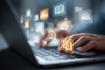 Exploring online learning resources with a laptop in a modern study environment during the afternoon hours