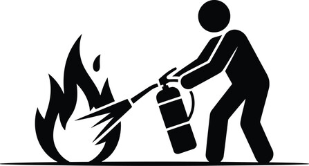 Black Pictogram of a Person Using a Fire Extinguisher to Put Out a Fire