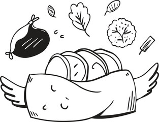 Classic boxing glove sketch with sparkling power doodle drawing