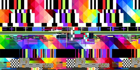 Vibrant Glitch Art with Polygons, Triangles, and Test Patterns - 1 © gordhan