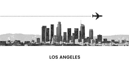Fototapeta premium Los Angeles Skyline with Airplane Silhouette