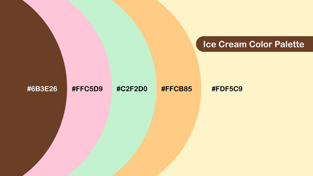 Playful ice cream color palette with soft tones of brown, pink, mint, orange, and yellow, perfect for branding, packaging, summer themes, and sweet designs.