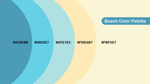 Beach color palette with ocean blues and soft sand tones, perfect for summer themes, travel branding, coastal design, packaging, and relaxed visual concepts.