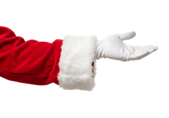 Santa claus hand gesturing with white gloves on transparent background